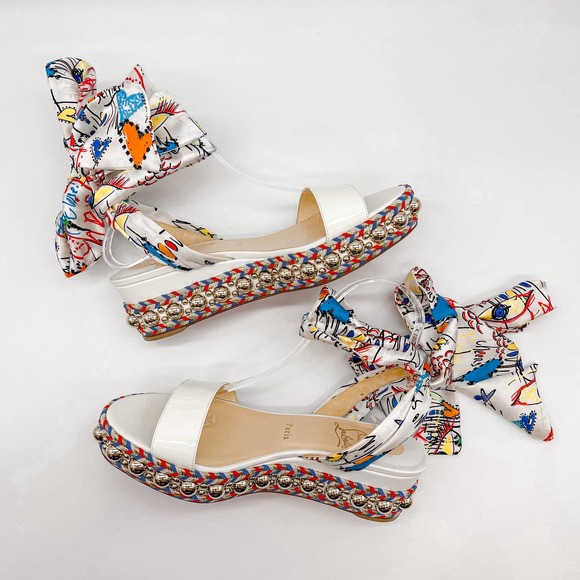 Christian Louboutin Sandals Espadrilles Flats White Leather Bow Made in Spain 39 - Picture 7 of 12